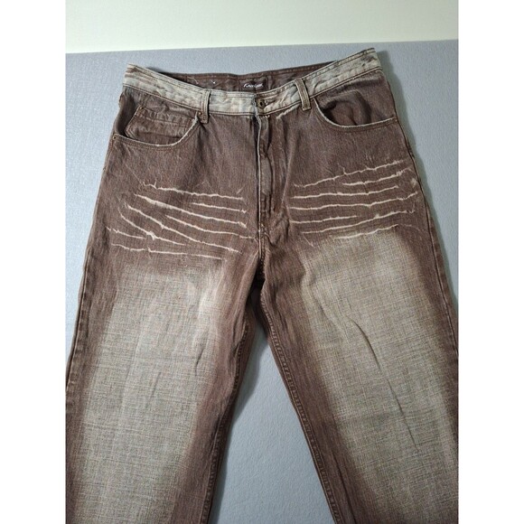 Knockout Jeans Men 36x32 Brown Whiskering Baggy Grunge Wide Leg Hip Hop Y2K EUC - Picture 2 of 13